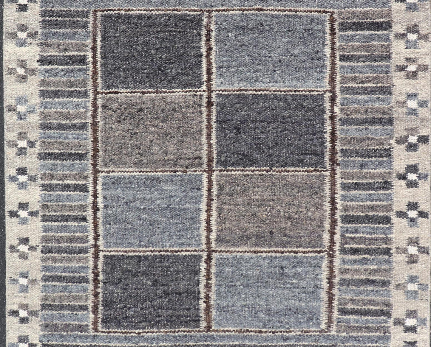 Modern Scandinavian/Swedish Design Rug in Blue, Charcoal, Gray and Cream. Keivan Woven Arts / rug RJK - 26358 - SHB - 004 - NU, country of origin / type: India / Scandinavian flatweave rug. Measures: 5'3 x 6'10 This Scandinavian flat weave rug is inspi... - Keivan Woven ArtsRJK - 26358 - SHB - 004 - NU - 24703Rug