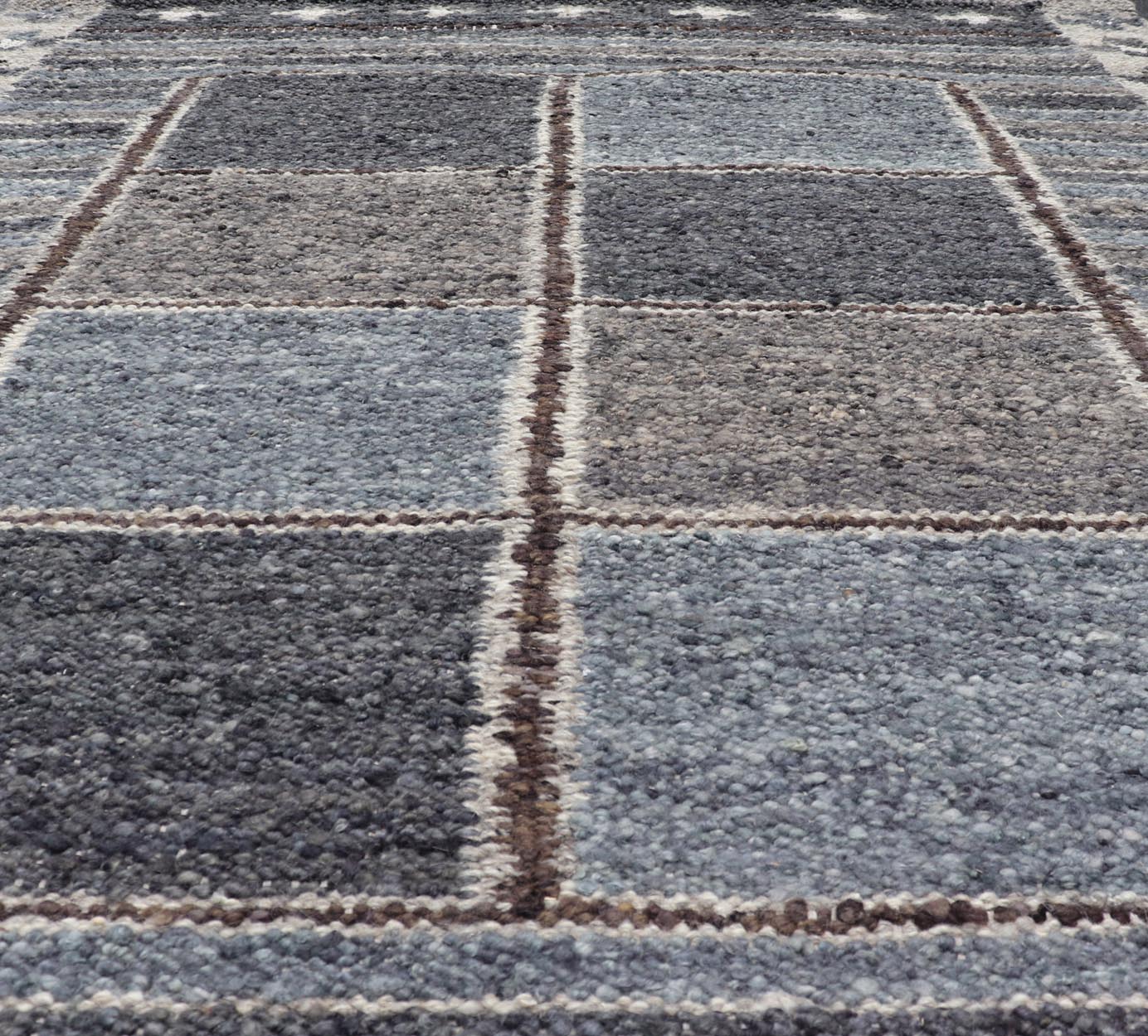 Modern Scandinavian/Swedish Design Rug in Blue, Charcoal, Gray and Cream. Keivan Woven Arts / rug RJK - 26358 - SHB - 004 - NU, country of origin / type: India / Scandinavian flatweave rug. Measures: 5'3 x 6'10 This Scandinavian flat weave rug is inspi... - Keivan Woven ArtsRJK - 26358 - SHB - 004 - NU - 24703Rug