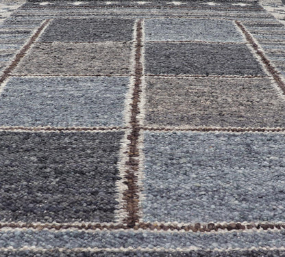 Modern Scandinavian/Swedish Design Rug in Blue, Charcoal, Gray and Cream. Keivan Woven Arts / rug RJK - 26358 - SHB - 004 - NU, country of origin / type: India / Scandinavian flatweave rug. Measures: 5'3 x 6'10 This Scandinavian flat weave rug is inspi... - Keivan Woven ArtsRJK - 26358 - SHB - 004 - NU - 24703