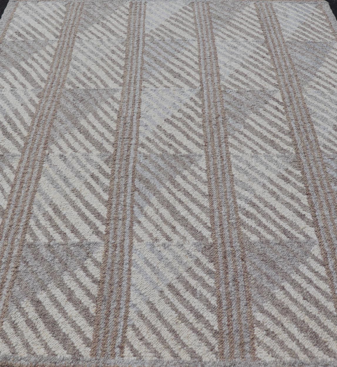 Modern Scandinavian Flat - Weave Rug With Modern Design in Gray, Ivory, Tan Tones. Keivan Woven Arts / rug RJK - 26627 - SHB - 014 - NU, country of origin / type: India / Scandinavian flat - weave. Measures: 7'10 x 10'7 This Scandinavian flat - weave style is... - Keivan Woven ArtsRJK - 26627 - SHB - 014 - NU - 25206