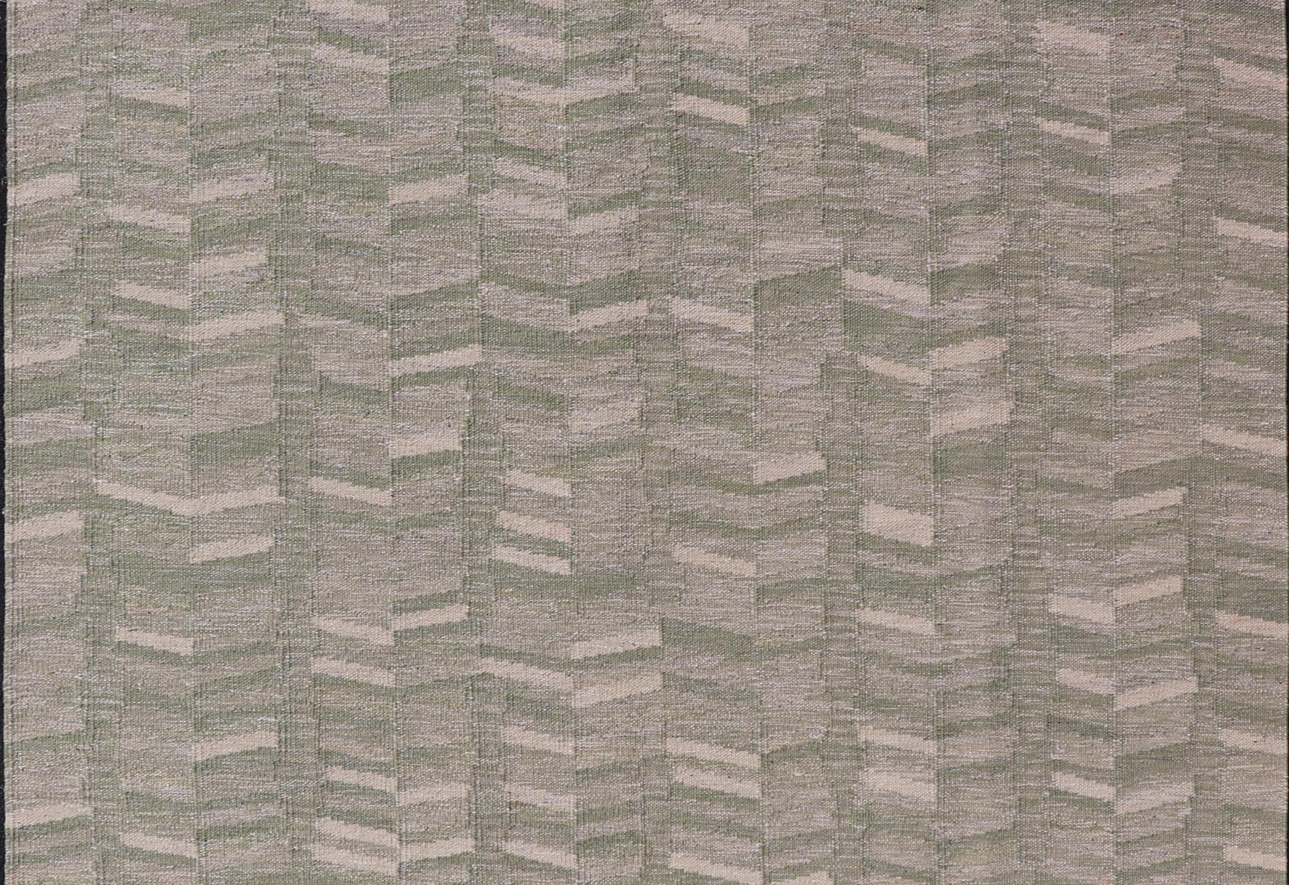 Modern Scandinavian/Swedish Flat Weave Geometric Design Rug in Green Tones. Keivan Woven Arts rug, RJK - 27959, country of origin / type: Scandinavian / Scandinavian Modern Flat Weave. Measures: 9'2 x 12'0 This Scandinavian rug is inspired by the ... - Keivan Woven ArtsRJK - 27959 - 25218Rugs