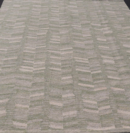 Modern Scandinavian/Swedish Flat Weave Geometric Design Rug in Green Tones. Keivan Woven Arts rug, RJK - 27959, country of origin / type: Scandinavian / Scandinavian Modern Flat Weave. Measures: 9'2 x 12'0 This Scandinavian rug is inspired by the ... - Keivan Woven ArtsRJK - 27959 - 25218Rugs