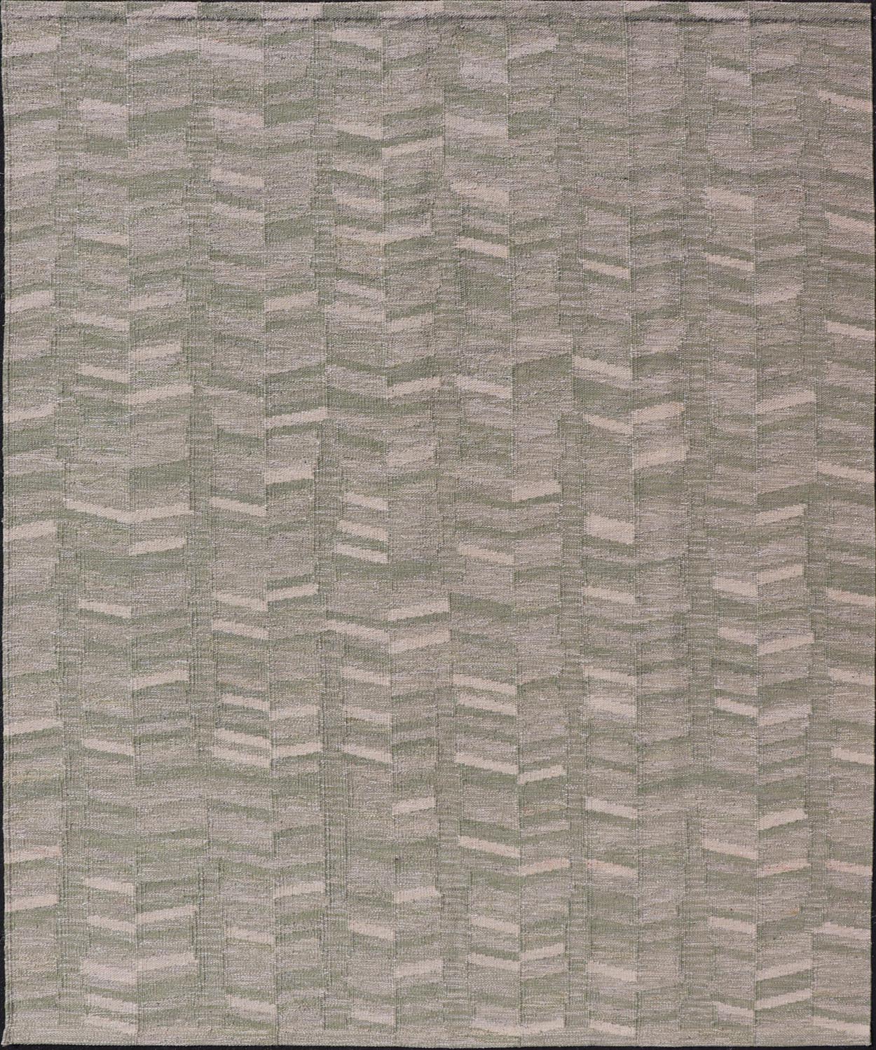 Modern Scandinavian/Swedish Flat Weave Geometric Design Rug in Green Tones. Keivan Woven Arts rug, RJK - 27959, country of origin / type: Scandinavian / Scandinavian Modern Flat Weave. Measures: 9'2 x 12'0 This Scandinavian rug is inspired by the ... - Keivan Woven ArtsRJK - 27959 - 25218Rugs