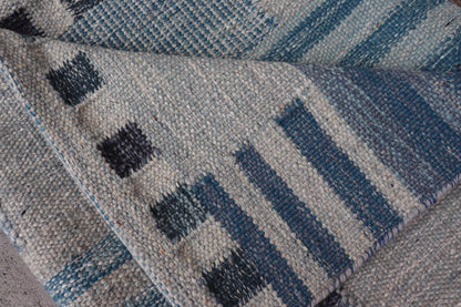 Scandinavian Style Flat - Weave Rug with Modern Design in Gray, Black, And Blues. Keivan Woven Arts, rug RJK - 30118 - SHB - 183, country of origin / type: India / Scandinavian flat - weave. Measures: 9'2 x 11'7 This Scandinavian flat - weave is inspired by... - Keivan Woven ArtsRJK - 30118 - SHB - 183 - 25224Rug