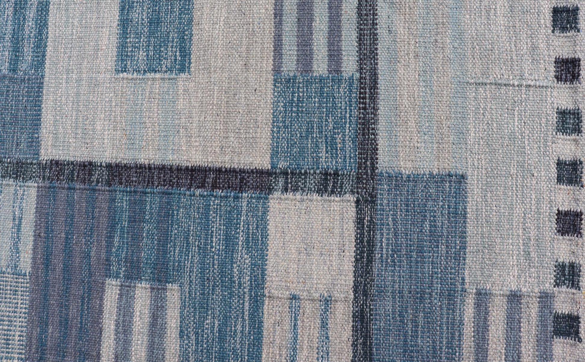 Scandinavian Style Flat - Weave Rug with Modern Design in Gray, Black, And Blues. Keivan Woven Arts, rug RJK - 30118 - SHB - 183, country of origin / type: India / Scandinavian flat - weave. Measures: 9'2 x 11'7 This Scandinavian flat - weave is inspired by... - Keivan Woven ArtsRJK - 30118 - SHB - 183 - 25224