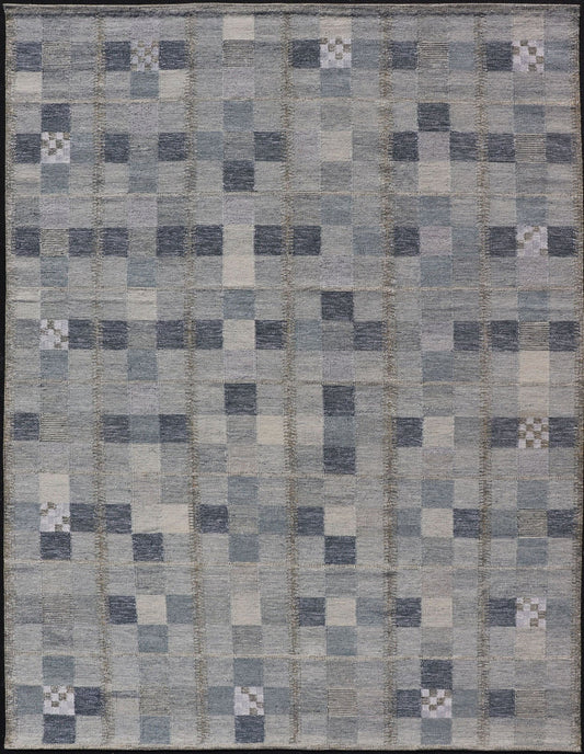 Scandinavian Style Flat - Weave Design Rug with Checkerboard Design in Gray, Blues Gray and blue Scandinavian flat - weave design rug with geometric design, Keivan Woven Arts , rug RJK - 44522 - SHB - 137 - 01, country of origin / type: India / Scandinavia... - Keivan Woven ArtsRJK - 44522 - SHB - 137 - 01 - 18204