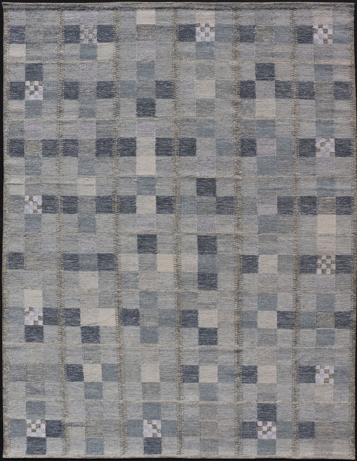 Scandinavian Style Flat - Weave Design Rug with Checkerboard Design in Gray, Blues Gray and blue Scandinavian flat - weave design rug with geometric design, Keivan Woven Arts , rug RJK - 44522 - SHB - 137 - 01, country of origin / type: India / Scandinavia... - Keivan Woven ArtsRJK - 44522 - SHB - 137 - 01 - 18204Rug