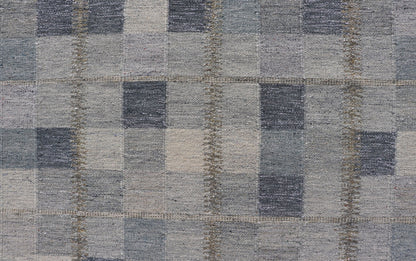 Scandinavian Style Flat - Weave Design Rug with Checkerboard Design in Gray, Blues Gray and blue Scandinavian flat - weave design rug with geometric design, Keivan Woven Arts , rug RJK - 44522 - SHB - 137 - 01, country of origin / type: India / Scandinavia... - Keivan Woven ArtsRJK - 44522 - SHB - 137 - 01 - 18204