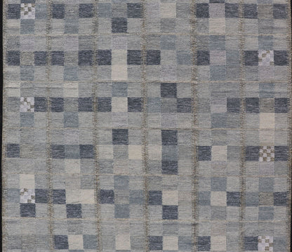 Scandinavian Style Flat - Weave Design Rug with Checkerboard Design in Gray, Blues Gray and blue Scandinavian flat - weave design rug with geometric design, Keivan Woven Arts , rug RJK - 44522 - SHB - 137 - 01, country of origin / type: India / Scandinavia... - Keivan Woven ArtsRJK - 44522 - SHB - 137 - 01 - 18204Rug