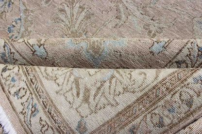 Persian Tabriz Long Rug with Floral Design in Ivory, Blue, Blush, Brown.Vintage/Semi Antique Persian Tabriz rug with all - over floral design in ivory, blush, brown, light blue. Keivan Woven Arts / rug RM - K27550, country of origin / type: Iran / Tabriz, ... - Keivan Woven ArtsRM - K27550 - 1156Rug
