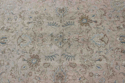 Persian Tabriz Long Rug with Floral Design in Ivory, Blue, Blush, Brown.Vintage/Semi Antique Persian Tabriz rug with all - over floral design in ivory, blush, brown, light blue. Keivan Woven Arts / rug RM - K27550, country of origin / type: Iran / Tabriz, ... - Keivan Woven ArtsRM - K27550 - 1156Rug
