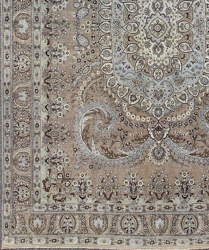 Vintage Persian Bakhtiari rug with stretched medallion in taupe, gray, brown. Keivan Woven Arts / rug / RM - K4570, country of origin / type: Iran / Bakhtiari, circa 1960 Measures: 11' x 14'6. This vintage Persian Bakhtiari rug from mid - 20th centur... - Keivan Woven ArtsRM - K4570 - 2179Rug