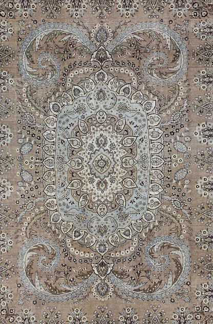 Vintage Persian Bakhtiari rug with stretched medallion in taupe, gray, brown. Keivan Woven Arts / rug / RM - K4570, country of origin / type: Iran / Bakhtiari, circa 1960 Measures: 11' x 14'6. This vintage Persian Bakhtiari rug from mid - 20th centur... - Keivan Woven ArtsRM - K4570 - 2179Rug