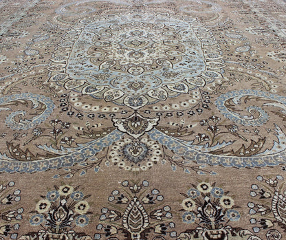Vintage Persian Bakhtiari rug with stretched medallion in taupe, gray, brown. Keivan Woven Arts / rug / RM - K4570, country of origin / type: Iran / Bakhtiari, circa 1960 Measures: 11' x 14'6. This vintage Persian Bakhtiari rug from mid - 20th centur... - Keivan Woven ArtsRM - K4570 - 2179Rug