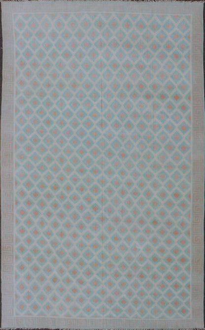 Large Vintage Decorative Indian Cotton Dhurrie, Collection of Thomas Britt. Keivan Woven Arts / rug ROD - 4110, country of origin / type: India / Dhurrie, circa 1970 Measures: 13'7 x 22'6. Woven during the mid - 20th century, this designer cotton dhu... - Keivan Woven ArtsROD - 4110 - 7585Rug