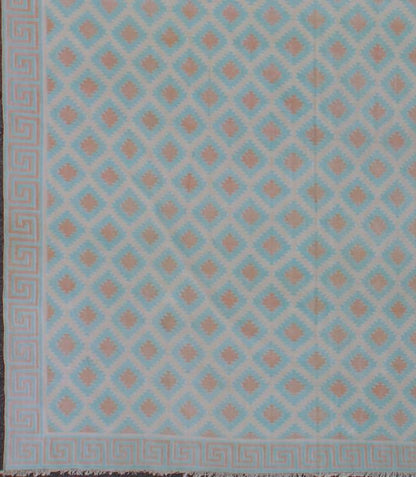Large Vintage Decorative Indian Cotton Dhurrie, Collection of Thomas Britt. Keivan Woven Arts / rug ROD - 4110, country of origin / type: India / Dhurrie, circa 1970 Measures: 13'7 x 22'6. Woven during the mid - 20th century, this designer cotton dhu... - Keivan Woven ArtsROD - 4110 - 7585Rug