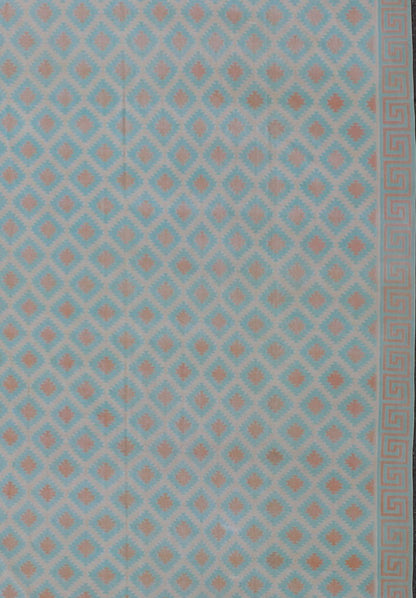 Large Vintage Decorative Indian Cotton Dhurrie, Collection of Thomas Britt. Keivan Woven Arts / rug ROD - 4110, country of origin / type: India / Dhurrie, circa 1970 Measures: 13'7 x 22'6. Woven during the mid - 20th century, this designer cotton dhu... - Keivan Woven ArtsROD - 4110 - 7585Rug