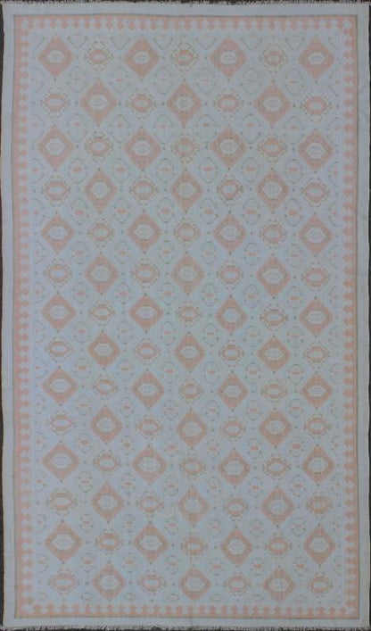 Large Vintage Cotton Dhurrie with Pastel Colors. Keivan Woven Arts / rug ROD - 4234, country of origin / type: India / Dhurrie, circa 1970 Woven during the mid - 20th Century, this designer flat - woven Indian cotton dhurrie is adorned with a diamond ... - Keivan Woven ArtsROD - 4234 - 7595Rug