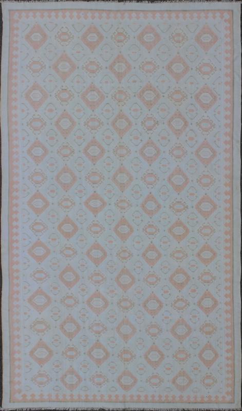 Large Vintage Cotton Dhurrie with Pastel Colors. Keivan Woven Arts / rug ROD - 4234, country of origin / type: India / Dhurrie, circa 1970 Woven during the mid - 20th Century, this designer flat - woven Indian cotton dhurrie is adorned with a diamond ... - Keivan Woven ArtsROD - 4234 - 7595Rug