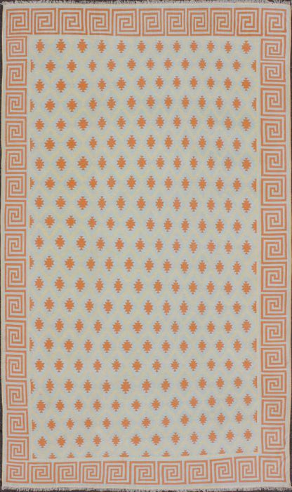 Vintage Cotton Dhurrie Large Rug. Keivan Woven Arts / rug ROD - 4438, country of origin / type: India / Dhurrie, circa 1970 Measures: 12'11 x 121'3. Woven during the mid - 20th century, this designer cotton dhurrie is decorated with a stepped diamond... - Keivan Woven ArtsROD - 4438 - 7601Rug