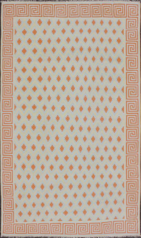 Vintage Cotton Dhurrie Large Rug. Keivan Woven Arts / rug ROD - 4438, country of origin / type: India / Dhurrie, circa 1970 Measures: 12'11 x 121'3. Woven during the mid - 20th century, this designer cotton dhurrie is decorated with a stepped diamond... - Keivan Woven ArtsROD - 4438 - 7601Rug