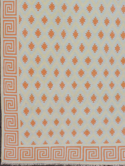 Vintage Cotton Dhurrie Large Rug. Keivan Woven Arts / rug ROD - 4438, country of origin / type: India / Dhurrie, circa 1970 Measures: 12'11 x 121'3. Woven during the mid - 20th century, this designer cotton dhurrie is decorated with a stepped diamond... - Keivan Woven ArtsROD - 4438 - 7601Rug