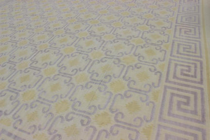 Large Vintage Indian Cotton Dhurrie Rug in Buttery Yellow and Light Lavender. Keivan Woven Arts / rug ROD - 4472, country of origin / type: India / Dhurrie, circa 1970 Measures: 11'8 x 17'6. Woven during the mid - 20th Century, this designer flat - wo... - Keivan Woven ArtsROD - 4472 - 7607Rug