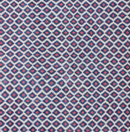 Very Large Vintage Cotton Dhurrie with Geometric Diamond Motifs in Blue, Red & Cream Large Vintage Cotton Dhurrie, Cotton Dhurrie Keivan Woven Arts/rug/ ROD - 4484, Cotton Dhurrie, Indian Vintage cotton Dhurrie Measures: 156 x 19.2. ... - Keivan Woven ArtsROD - 4484 - 7611Rug