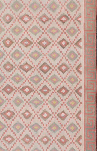 Large Vintage Indian Designer Cotton Dhurrie In Muted Pastel Colors. Keivan Woven Arts / rug ROD - 4485, country of origin / type: India / Dhurrie, circa 1970 Measures: 10'6 x 19'4. Woven during the mid - 20th Century, this designer flat - woven Indi... - Keivan Woven ArtsROD - 4485 - 7615Rug