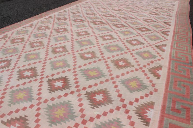 Large Vintage Indian Designer Cotton Dhurrie In Muted Pastel Colors. Keivan Woven Arts / rug ROD - 4485, country of origin / type: India / Dhurrie, circa 1970 Measures: 10'6 x 19'4. Woven during the mid - 20th Century, this designer flat - woven Indi... - Keivan Woven ArtsROD - 4485 - 7615Rug