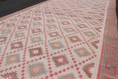 Large Vintage Indian Designer Cotton Dhurrie In Muted Pastel Colors. Keivan Woven Arts / rug ROD - 4485, country of origin / type: India / Dhurrie, circa 1970 Measures: 10'6 x 19'4. Woven during the mid - 20th Century, this designer flat - woven Indi... - Keivan Woven ArtsROD - 4485 - 7615Rug