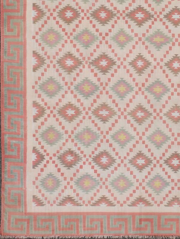 Large Vintage Indian Designer Cotton Dhurrie In Muted Pastel Colors. Keivan Woven Arts / rug ROD - 4485, country of origin / type: India / Dhurrie, circa 1970 Measures: 10'6 x 19'4. Woven during the mid - 20th Century, this designer flat - woven Indi... - Keivan Woven ArtsROD - 4485 - 7615Rug