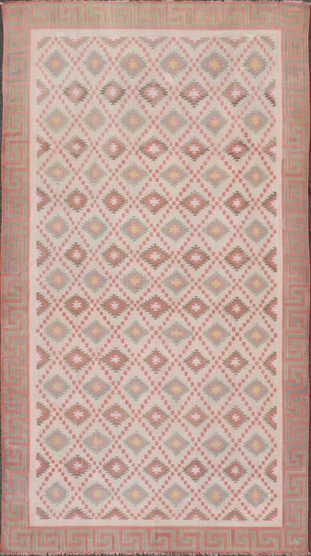 Large Vintage Indian Designer Cotton Dhurrie In Muted Pastel Colors. Keivan Woven Arts / rug ROD - 4485, country of origin / type: India / Dhurrie, circa 1970 Measures: 10'6 x 19'4. Woven during the mid - 20th Century, this designer flat - woven Indi... - Keivan Woven ArtsROD - 4485 - 7615Rug