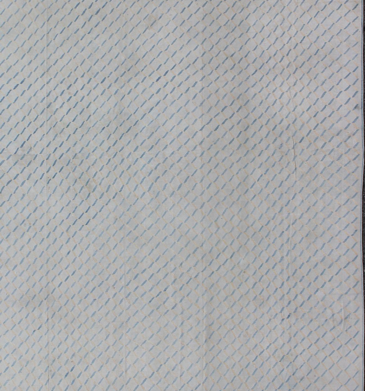 Oversized Large Square Cotton Dhurrie With Small Repeating Design in Shades of Light Blue. Keivan Woven Arts / rug ROD - 5253, country of origin / type: India / Dhurrie, circa 1950 Measures: 14'6 x 15'4. This decorative cotton dhurries was wove... - Keivan Woven ArtsROD - 5253 - 7685Rug