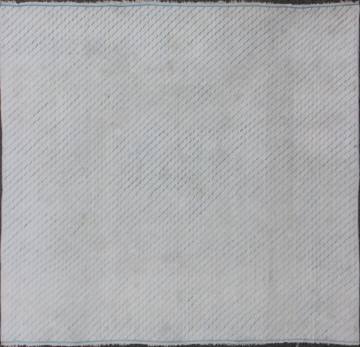 Oversized Large Square Cotton Dhurrie With Small Repeating Design in Shades of Light Blue. Keivan Woven Arts / rug ROD - 5253, country of origin / type: India / Dhurrie, circa 1950 Measures: 14'6 x 15'4. This decorative cotton dhurries was wove... - Keivan Woven ArtsROD - 5253 - 7685Rug