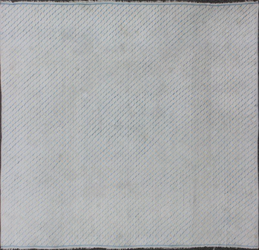 Oversized Large Square Cotton Dhurrie With Small Repeating Design in Shades of Light Blue. Keivan Woven Arts / rug ROD - 5253, country of origin / type: India / Dhurrie, circa 1950 Measures: 14'6 x 15'4. This decorative cotton dhurries was wove... - Keivan Woven ArtsROD - 5253 - 7685Rug