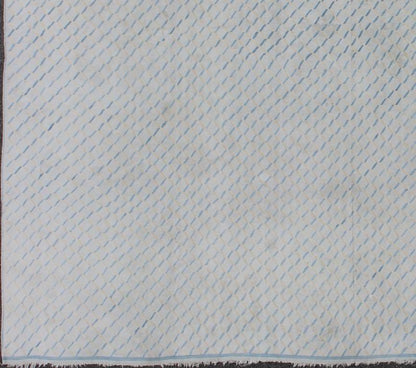 Oversized Large Square Cotton Dhurrie With Small Repeating Design in Shades of Light Blue. Keivan Woven Arts / rug ROD - 5253, country of origin / type: India / Dhurrie, circa 1950 Measures: 14'6 x 15'4. This decorative cotton dhurries was wove... - Keivan Woven ArtsROD - 5253 - 7685Rug