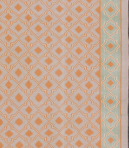 Large Vintage Cotton Dhurrie Designer Rug In Shades of Orange and Mint Green. Keivan Woven Arts / rug ROD - 5254, country of origin / type: India / Dhurrie, circa 1960 Measures: 11'6 x 14'6. Woven during the mid - 20th century, this designer, flat - wo... - Keivan Woven ArtsROD - 5254 - 7621Rug