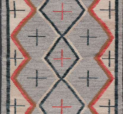 Modern Navajo Rug with Entwined Tribal Design in Gray, Red, Charcoal, And Ivory. Keivan Woven Arts / rug RSC - 67815 - AR - 113, country of origin India, type: North America / Navajo, circa early 21st century Measures: 3'1 x 5'0 This intriguing contem... - Keivan Woven ArtsRSC - 67815 - AR - 113 - 25236Rug