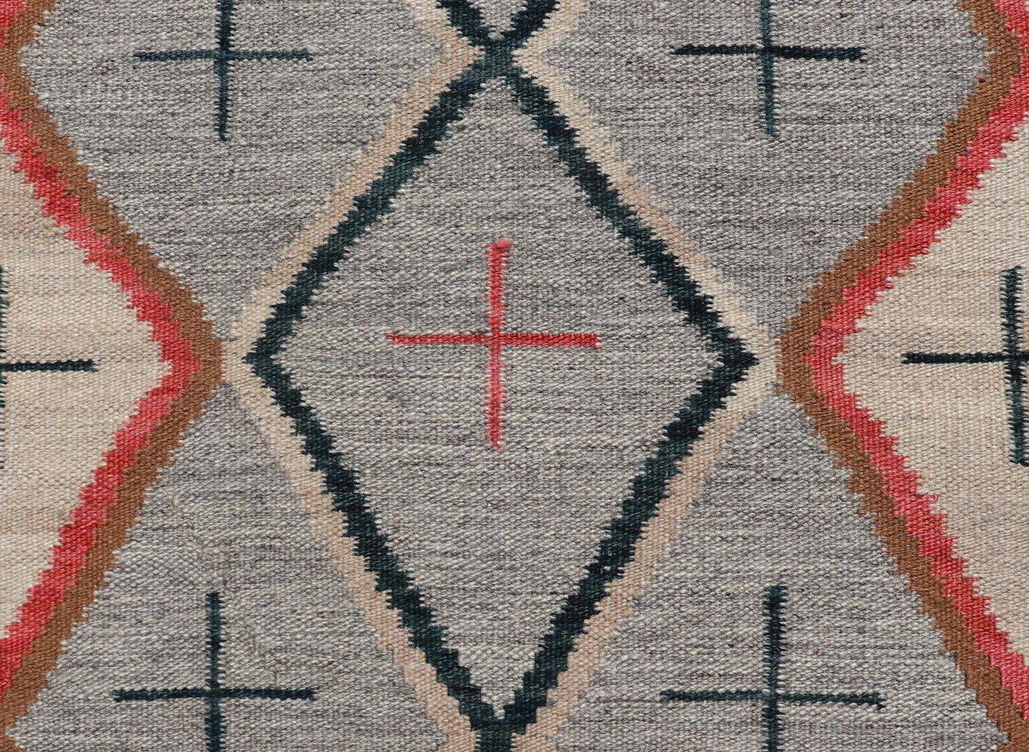 Modern Navajo Rug with Entwined Tribal Design in Gray, Red, Charcoal, And Ivory. Keivan Woven Arts / rug RSC - 67815 - AR - 113, country of origin India, type: North America / Navajo, circa early 21st century Measures: 3'1 x 5'0 This intriguing contem... - Keivan Woven ArtsRSC - 67815 - AR - 113 - 25236Rug