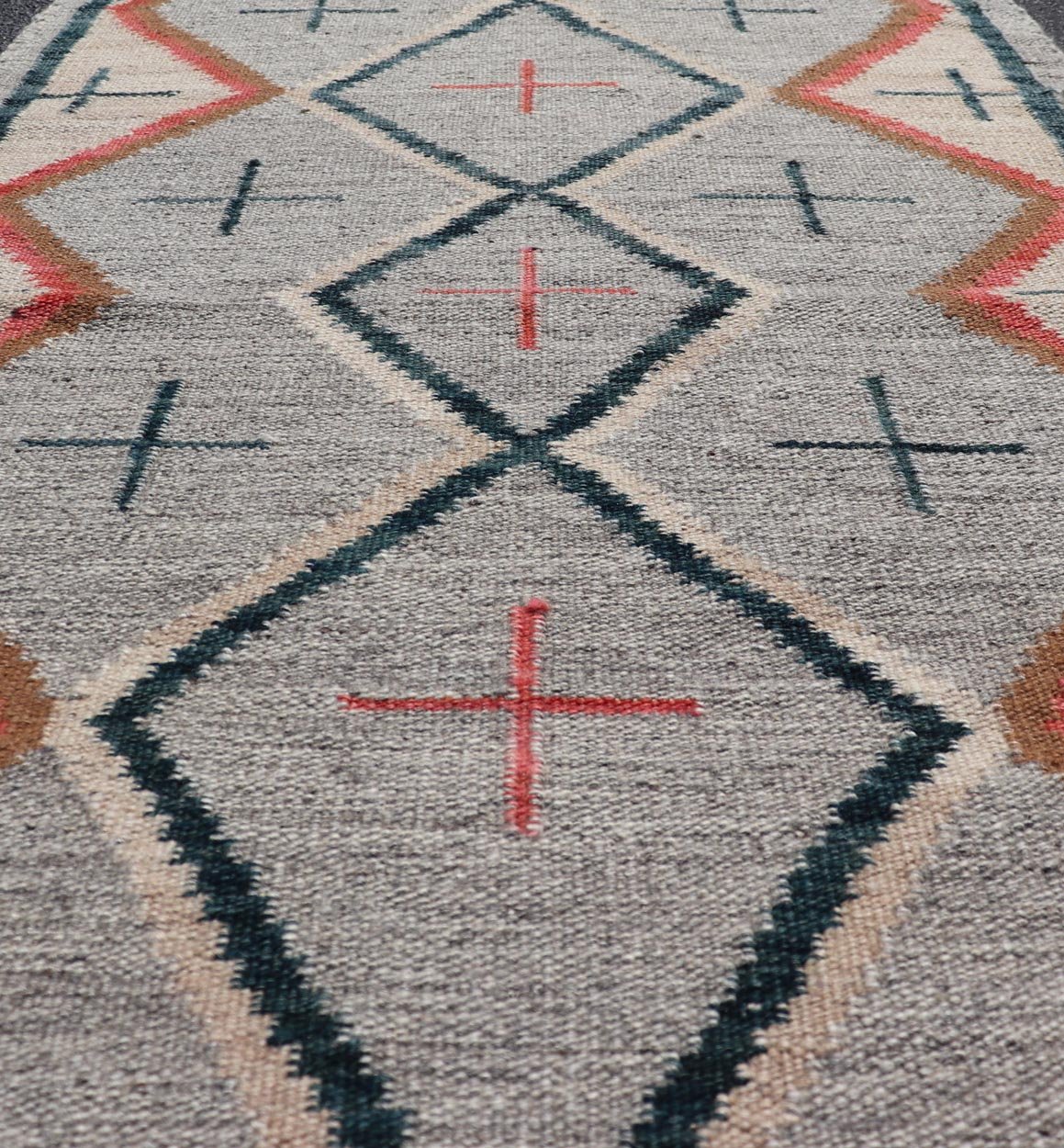 Modern Navajo Rug with Entwined Tribal Design in Gray, Red, Charcoal, And Ivory. Keivan Woven Arts / rug RSC - 67815 - AR - 113, country of origin India, type: North America / Navajo, circa early 21st century Measures: 3'1 x 5'0 This intriguing contem... - Keivan Woven ArtsRSC - 67815 - AR - 113 - 25236Rug
