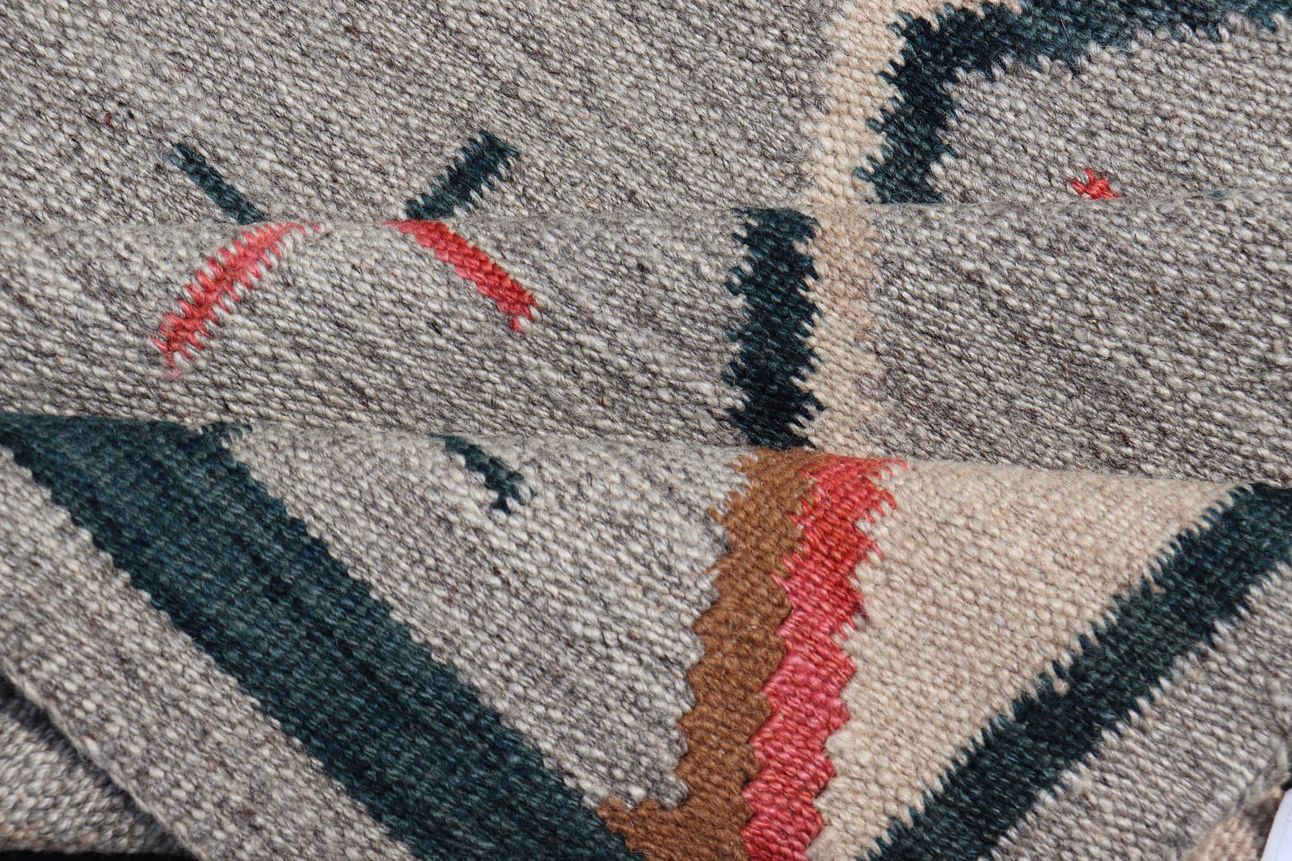 Modern Navajo Rug with Entwined Tribal Design in Gray, Red, Charcoal, And Ivory. Keivan Woven Arts / rug RSC - 67815 - AR - 113, country of origin India, type: North America / Navajo, circa early 21st century Measures: 3'1 x 5'0 This intriguing contem... - Keivan Woven ArtsRSC - 67815 - AR - 113 - 25236Rug