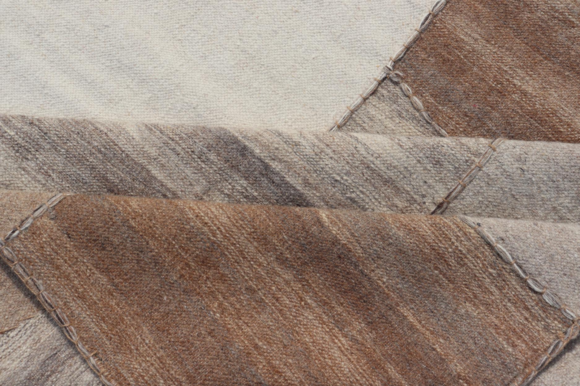 Modern Kilim Rug in Multi - Panel Striped Design with Brown, Gray, White and Taupe. Keivan Woven Arts / rug RSC - 76609 - HS - 04, country of origin / type: India / Kilim 21st Century. Measures: 9'2 x 11'10 This flat - woven kilim rug features a paneled ... - Keivan Woven ArtsRSC - 76609 - HS - 04 - 25242Rug