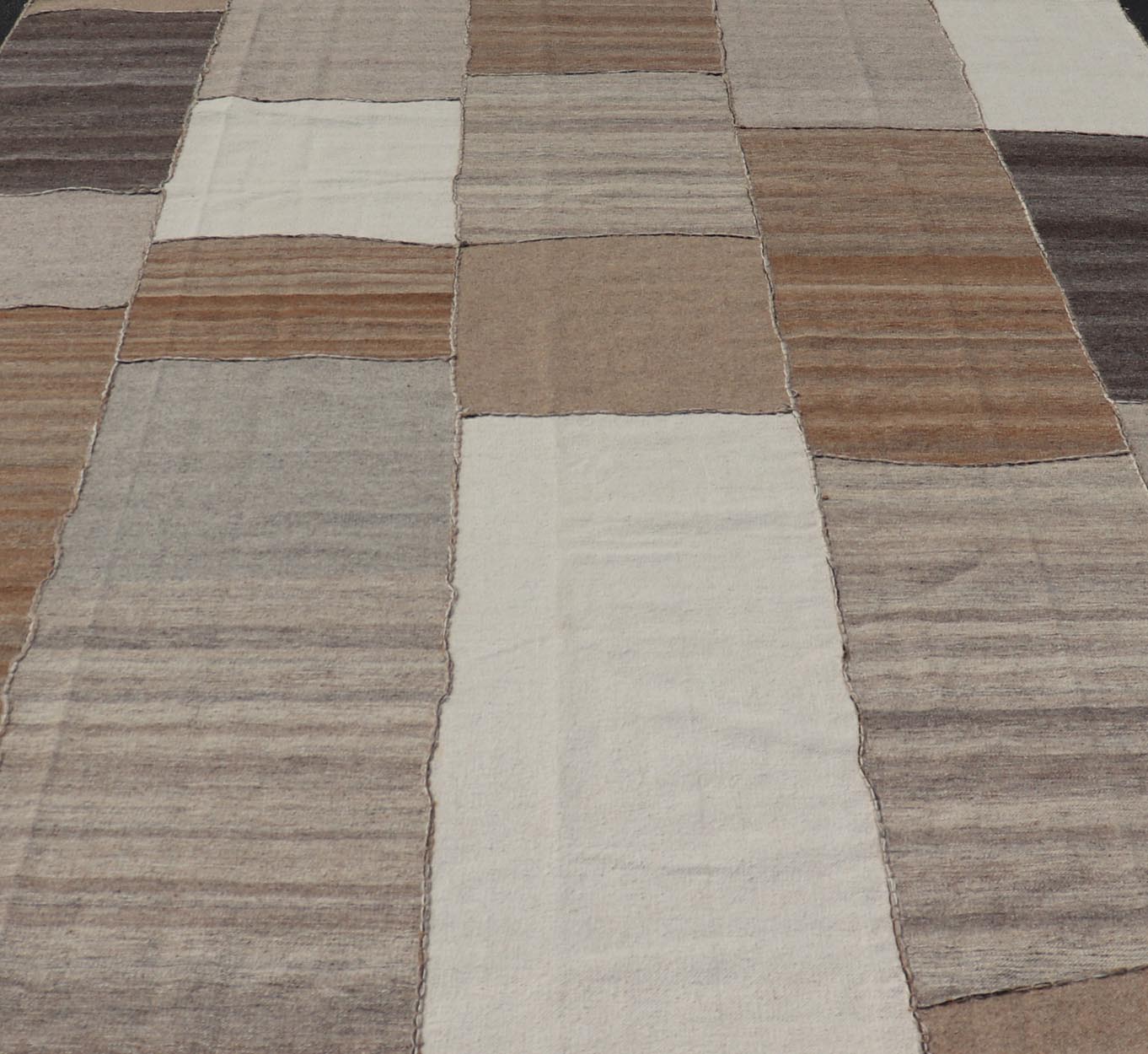 Modern Kilim Rug in Multi - Panel Striped Design with Brown, Gray, White and Taupe. Keivan Woven Arts / rug RSC - 76609 - HS - 04, country of origin / type: India / Kilim 21st Century. Measures: 9'2 x 11'10 This flat - woven kilim rug features a paneled ... - Keivan Woven ArtsRSC - 76609 - HS - 04 - 25242Rug