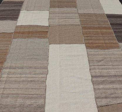 Modern Kilim Rug in Multi - Panel Striped Design with Brown, Gray, White and Taupe. Keivan Woven Arts / rug RSC - 76609 - HS - 04, country of origin / type: India / Kilim 21st Century. Measures: 9'2 x 11'10 This flat - woven kilim rug features a paneled ... - Keivan Woven ArtsRSC - 76609 - HS - 04 - 25242Rug