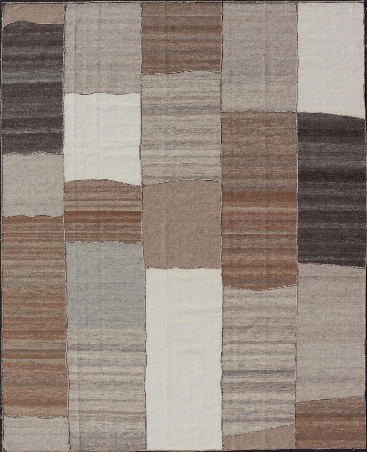 Modern Kilim Rug in Multi - Panel Striped Design with Brown, Gray, White and Taupe. Keivan Woven Arts / rug RSC - 76609 - HS - 04, country of origin / type: India / Kilim 21st Century. Measures: 9'2 x 11'10 This flat - woven kilim rug features a paneled ... - Keivan Woven ArtsRSC - 76609 - HS - 04 - 25242Rug
