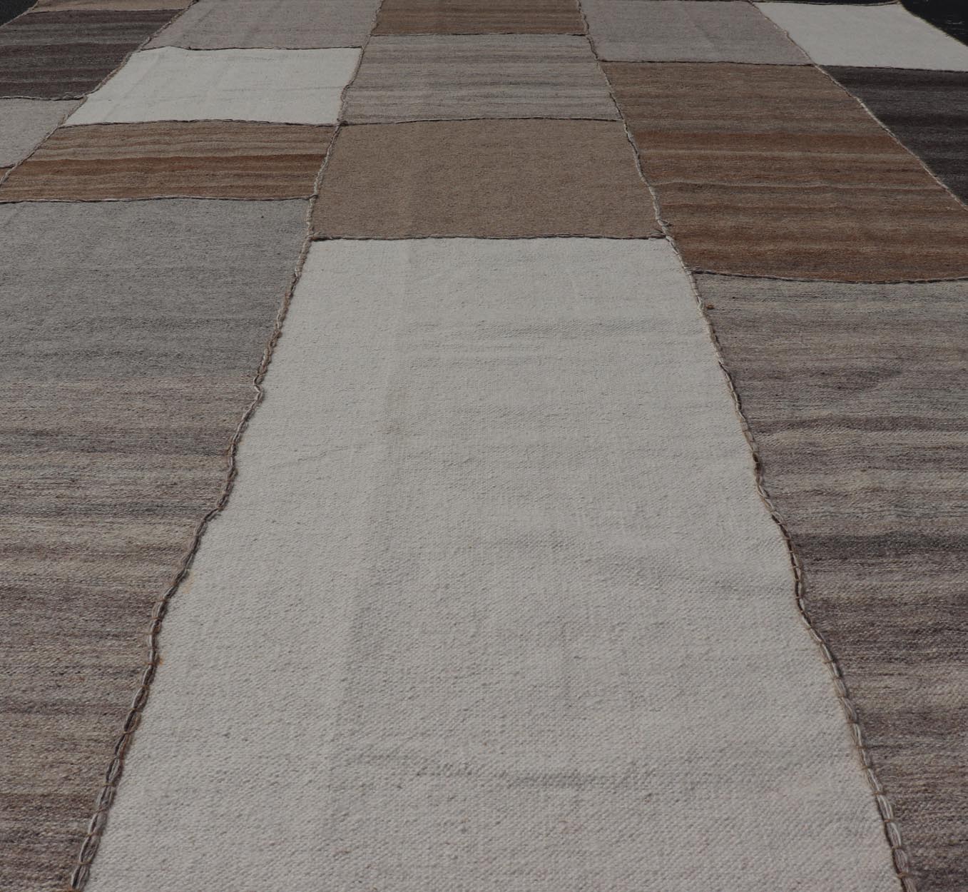 Modern Kilim Rug in Multi - Panel Striped Design with Brown, Gray, White and Taupe. Keivan Woven Arts / rug RSC - 76609 - HS - 04, country of origin / type: India / Kilim 21st Century. Measures: 9'2 x 11'10 This flat - woven kilim rug features a paneled ... - Keivan Woven ArtsRSC - 76609 - HS - 04 - 25242Rug