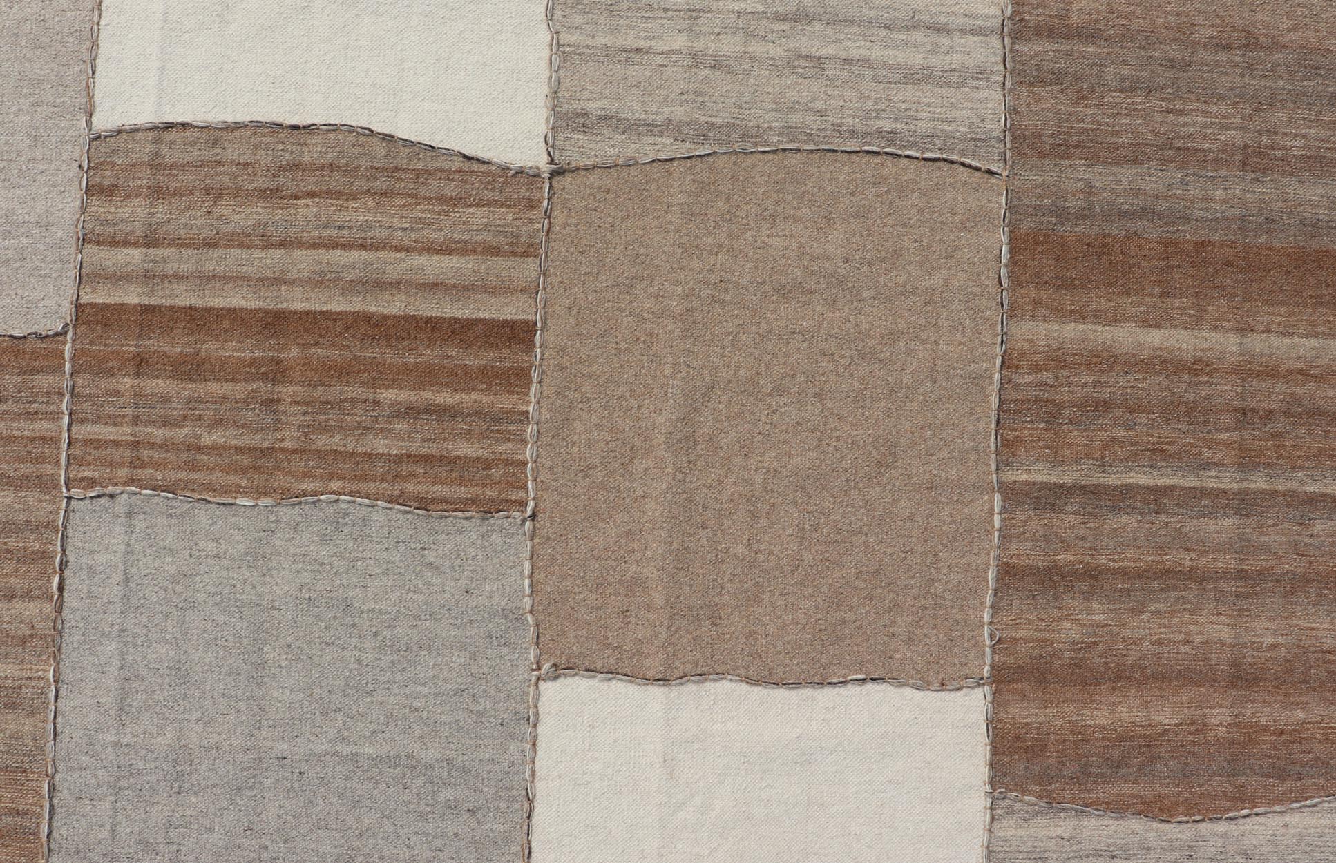 Modern Kilim Rug in Multi - Panel Striped Design with Brown, Gray, White and Taupe. Keivan Woven Arts / rug RSC - 76609 - HS - 04, country of origin / type: India / Kilim 21st Century. Measures: 9'2 x 11'10 This flat - woven kilim rug features a paneled ... - Keivan Woven ArtsRSC - 76609 - HS - 04 - 25242Rug