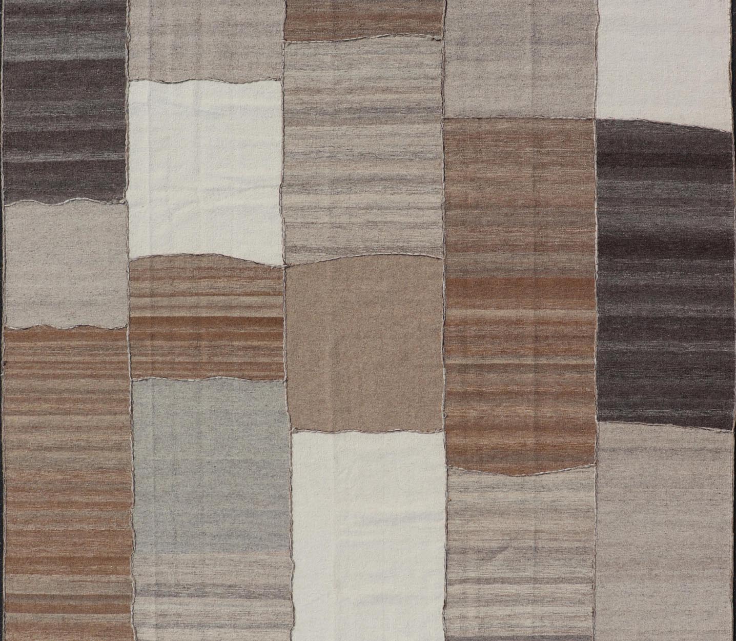Modern Kilim Rug in Multi - Panel Striped Design with Brown, Gray, White and Taupe. Keivan Woven Arts / rug RSC - 76609 - HS - 04, country of origin / type: India / Kilim 21st Century. Measures: 9'2 x 11'10 This flat - woven kilim rug features a paneled ... - Keivan Woven ArtsRSC - 76609 - HS - 04 - 25242Rug
