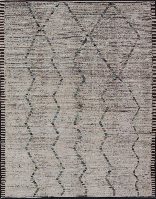Modern distressed Moroccan Rug in Wool with in Off White & Accent Colors. Keivan Woven Arts; rug RSC - 83260, country of origin / type: Afghanistan / Modern Casual, circa Early - 21th Century. Measures: 9'0 x 12'0 This modern casual tribal design... - Keivan Woven ArtsRSC - 83260 - 21517